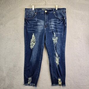 VIP Jeans Womens Plus Size 20W Dark Wash Distressed‎ Ripped Skinny Ankle Stretch